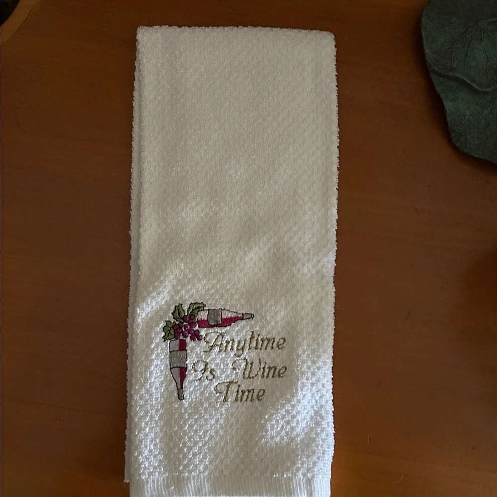 White Wine Time Embroidered Towel